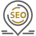 illustration in gold and grey of a drop encircling the word "SEO"